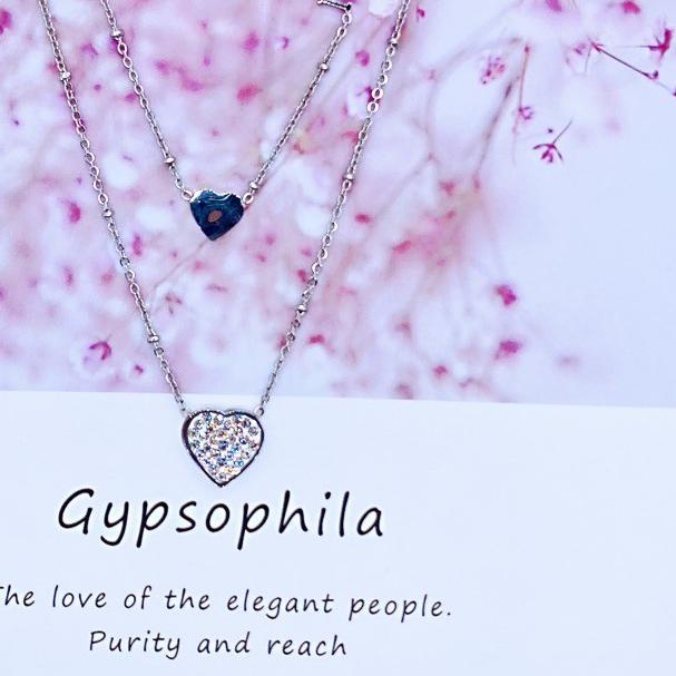 ➻ 725# Kalung Wanita titanium lapis emas 18k model 2 layer liontin love rosegold ✴