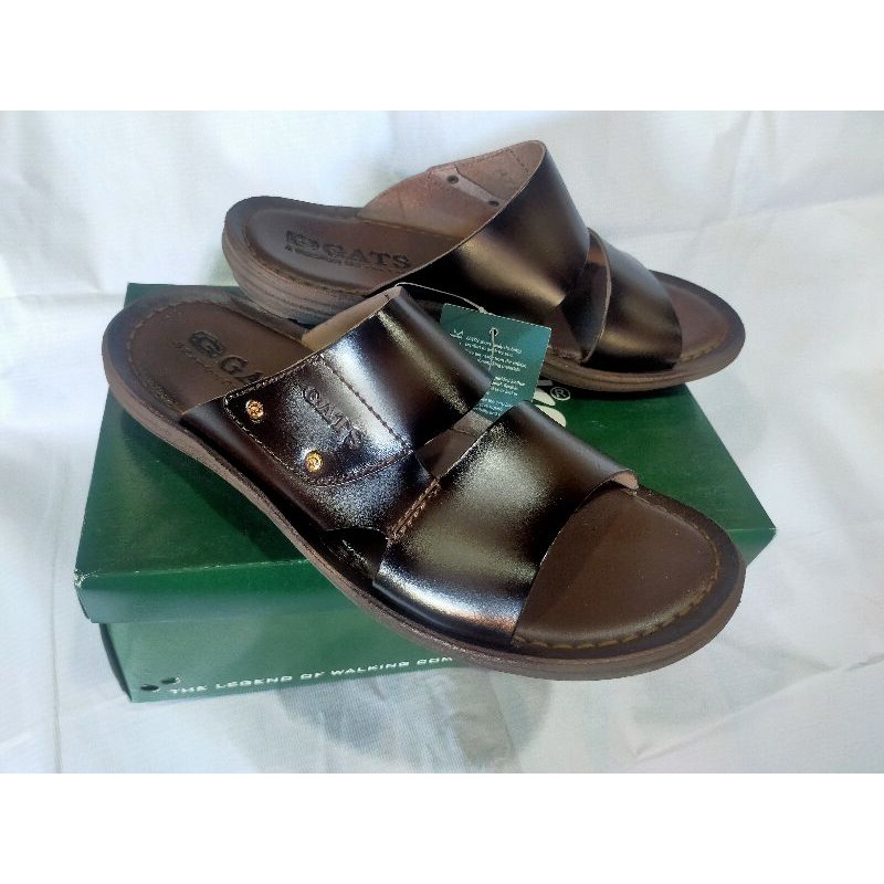 Sandal slop dua kulit pria merk Gats Hg 283 brown original