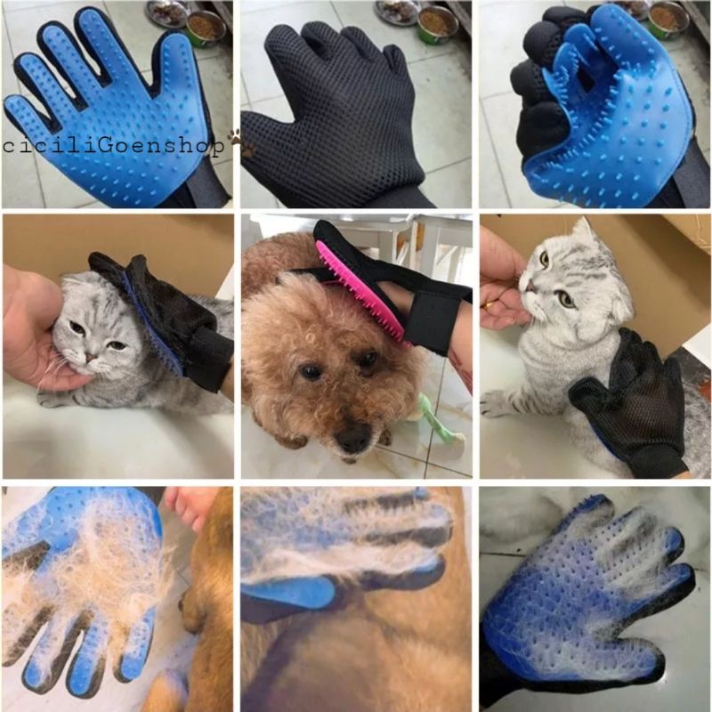 Sisir sarung tangan gloves sikat bulu pijat pet grooming anjing kucing cat dog true touch