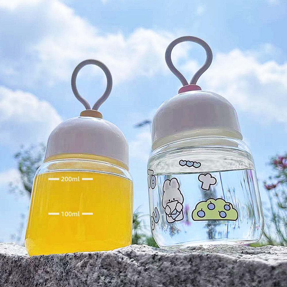 Botol Minum Kaca Transparan portable 350ML Tahan Panas Untuk Jus / Susu