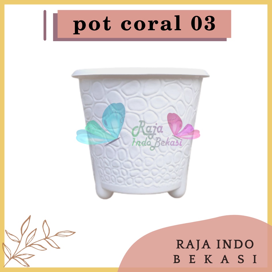 RAJAINDOBEKASI ORI Bjp Coral 03 Putih Budi Jaya Pot Coral 20 Cm Pot Koral Bunga Plastik Motif Batu Alam Bagus Pot Tanaman Murah