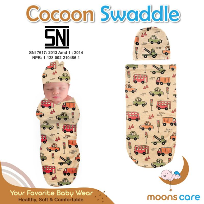 SNI Bedong Instan Cocoon Motif Dita Moons care || Bedong Bayi Instan Motif 1 Layers