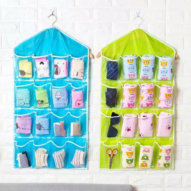 BS083 Storage Bag Gantung 16 Kantong Hanger Organizer Underwear Pouch.