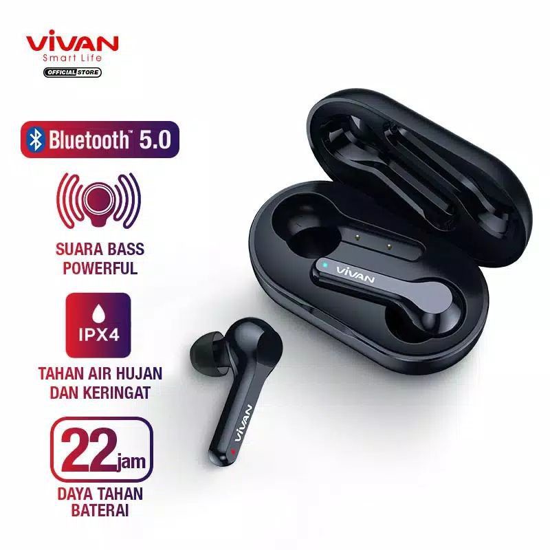 Headset Bluetooth Vivan TWS Wireless Liberty T200 NC Waterproof Black