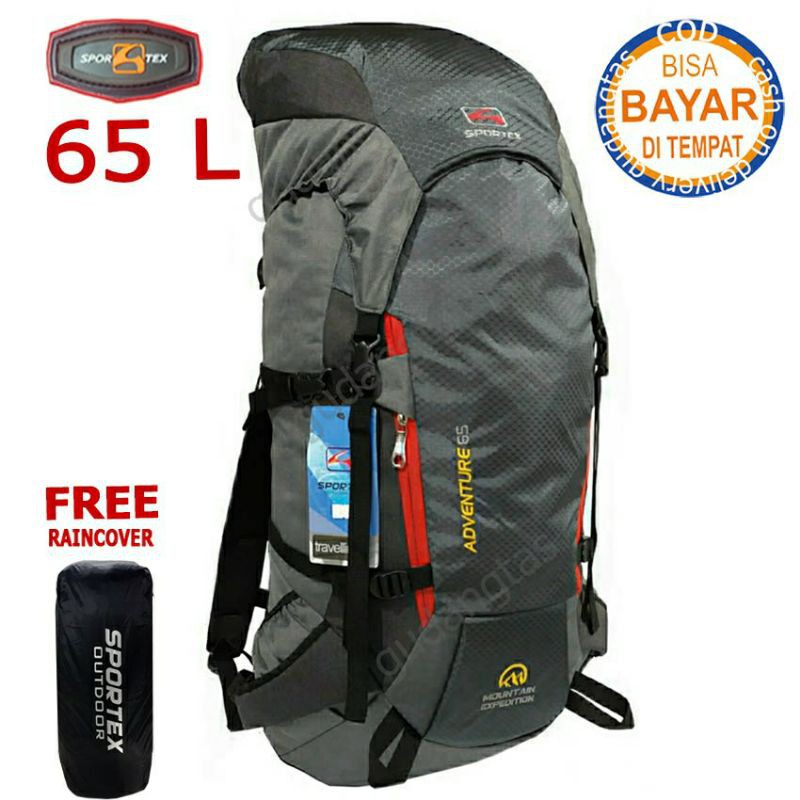 TAS GUNUNG SPORTEX TAS CERRIR TAS HIKING 65L HITAM ABU 0207