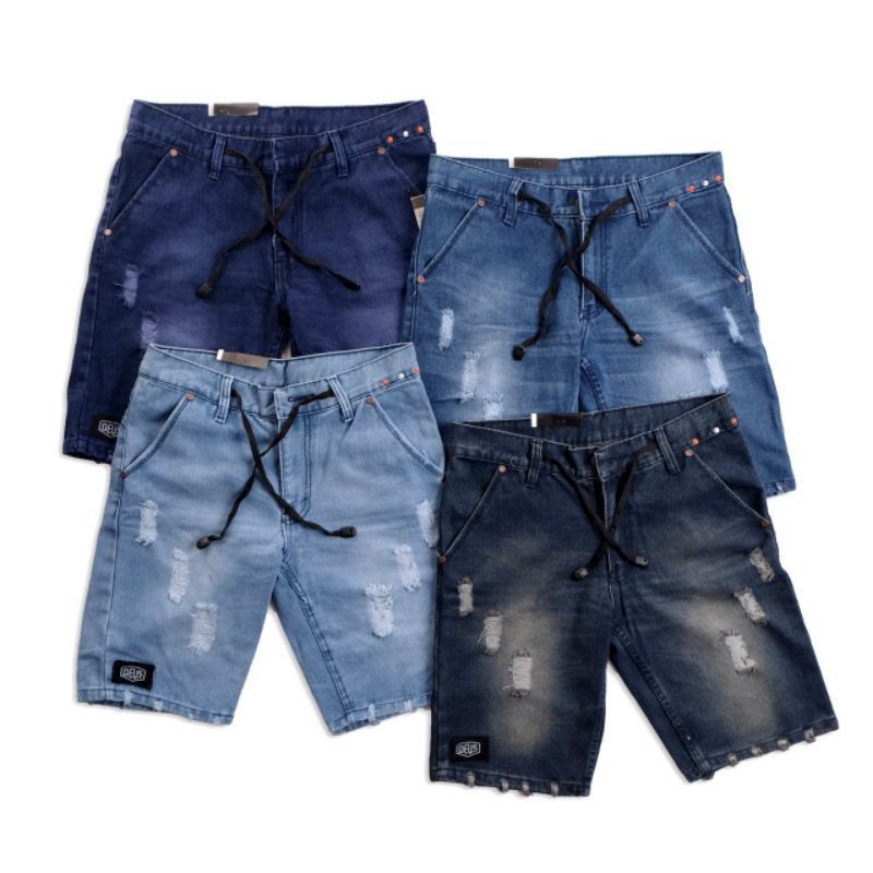 [Bisa COD]Celana Jeans Pendek Sobek Pria Wisker Jeans Pendek Ripped Robek Pria Premium Distro
