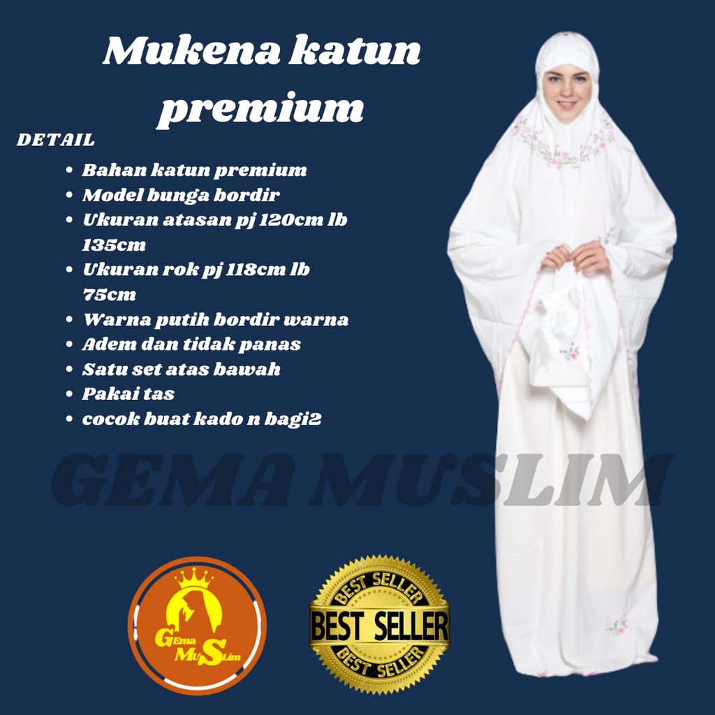 Mukena dewasa katun premium bunga bordir