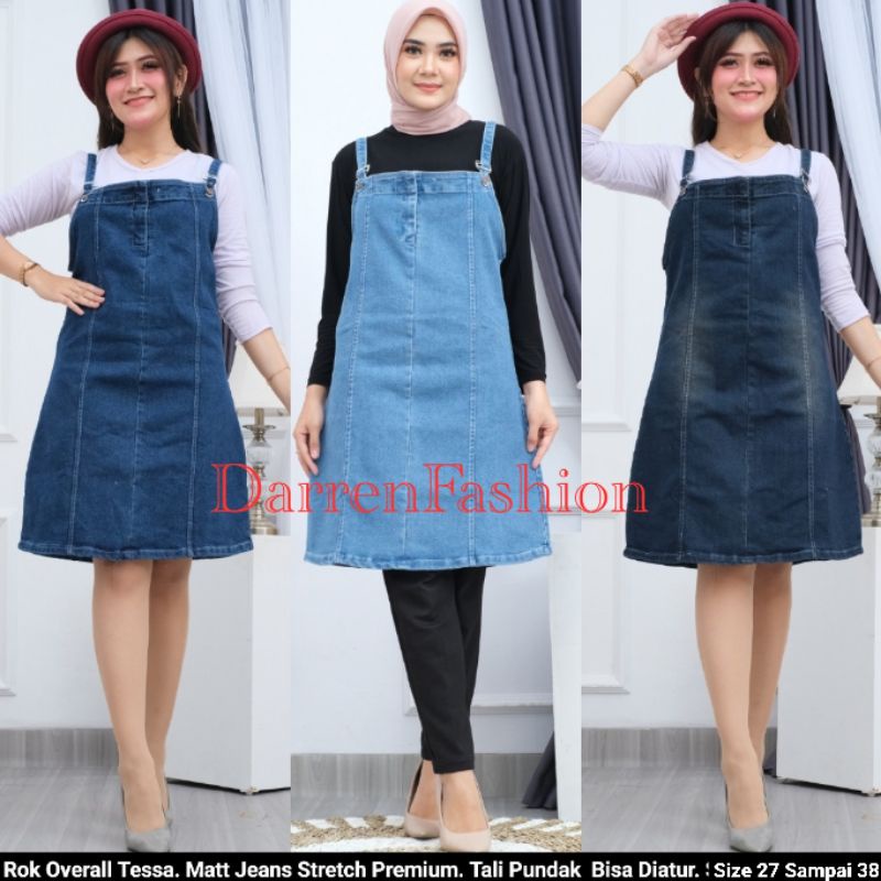 Rok Overall Jeans Tessa Premium . Rok Jeans Overall Tessa . Rok Overal Pendek . Overal Jeans Stretch