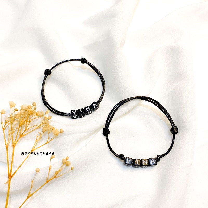 GELANG NAMA TALI HITAM ANTI AIR / GELANG TALI / GELANG REQUEST NAMA SENDIRI