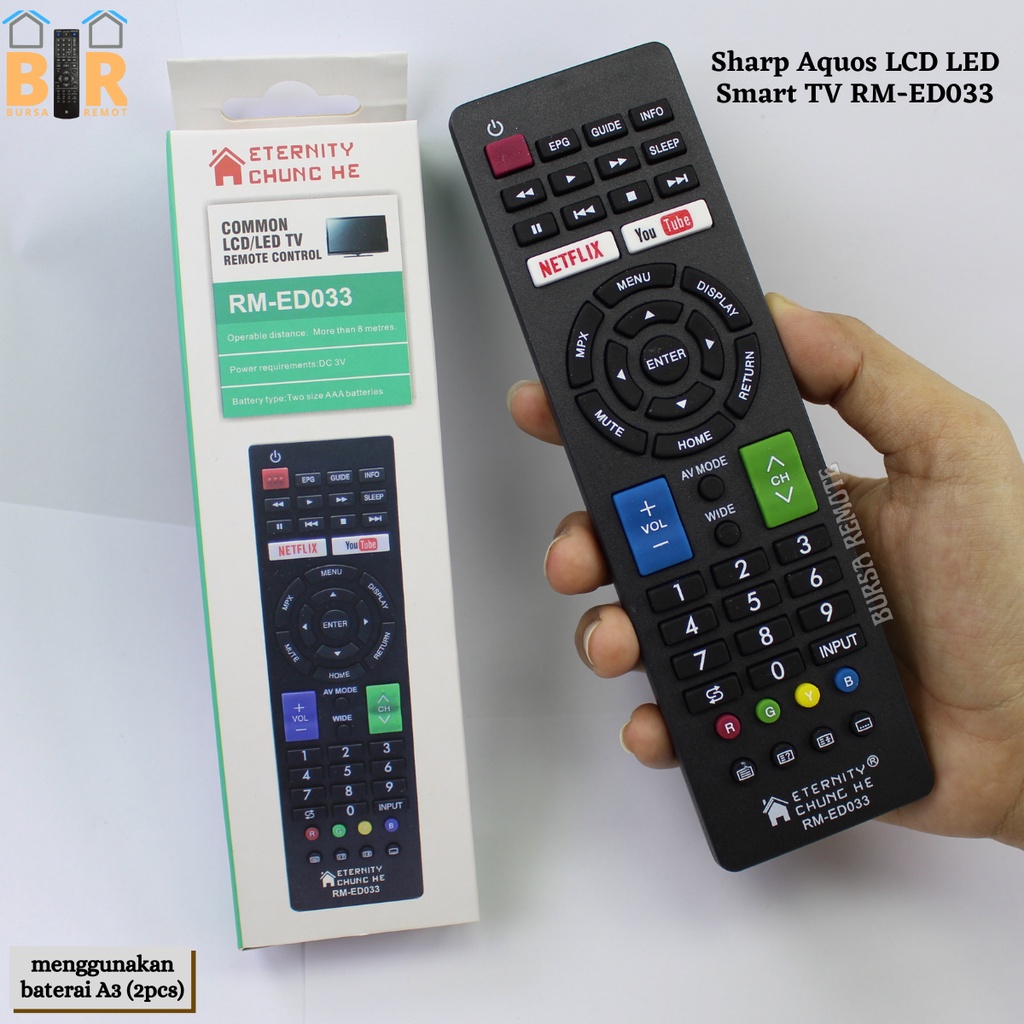 Remot / Remote TV Sharp Aquos LCD LED Smart TV type RM-ED033 / ecer dan grosir