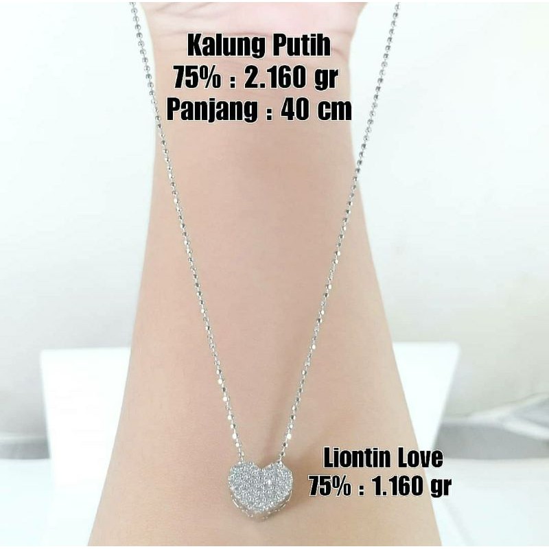 Kalung set liontin love emas putih 750