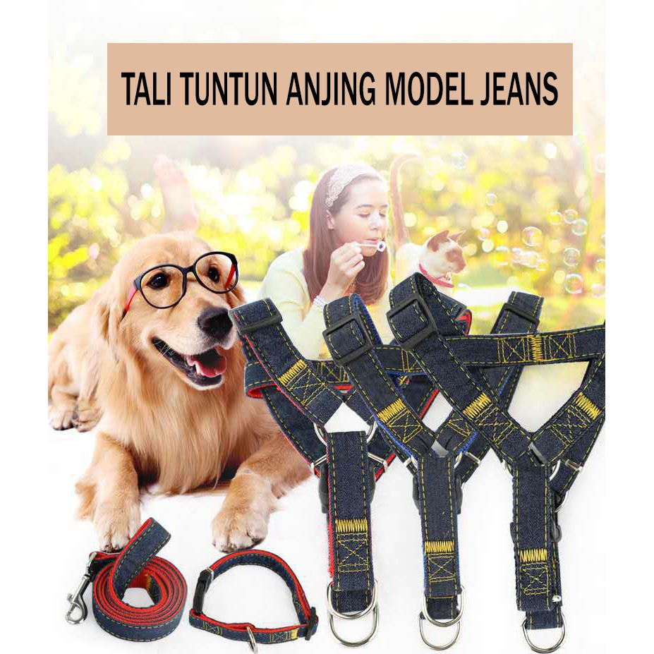 Tali Tuntun Anjing Kucing Sedang Berkualitas Bahan Jeans Tipe Y Anjing, Kucing, Kelinci, Musang Good Quality