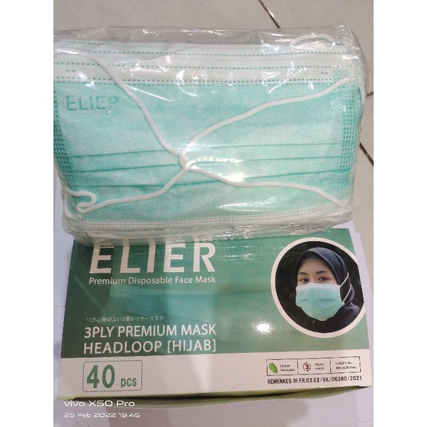 ELIER Masker Hijab Headloop 3Ply Non-Medis Isi 40 Pcs - Disposable Daily