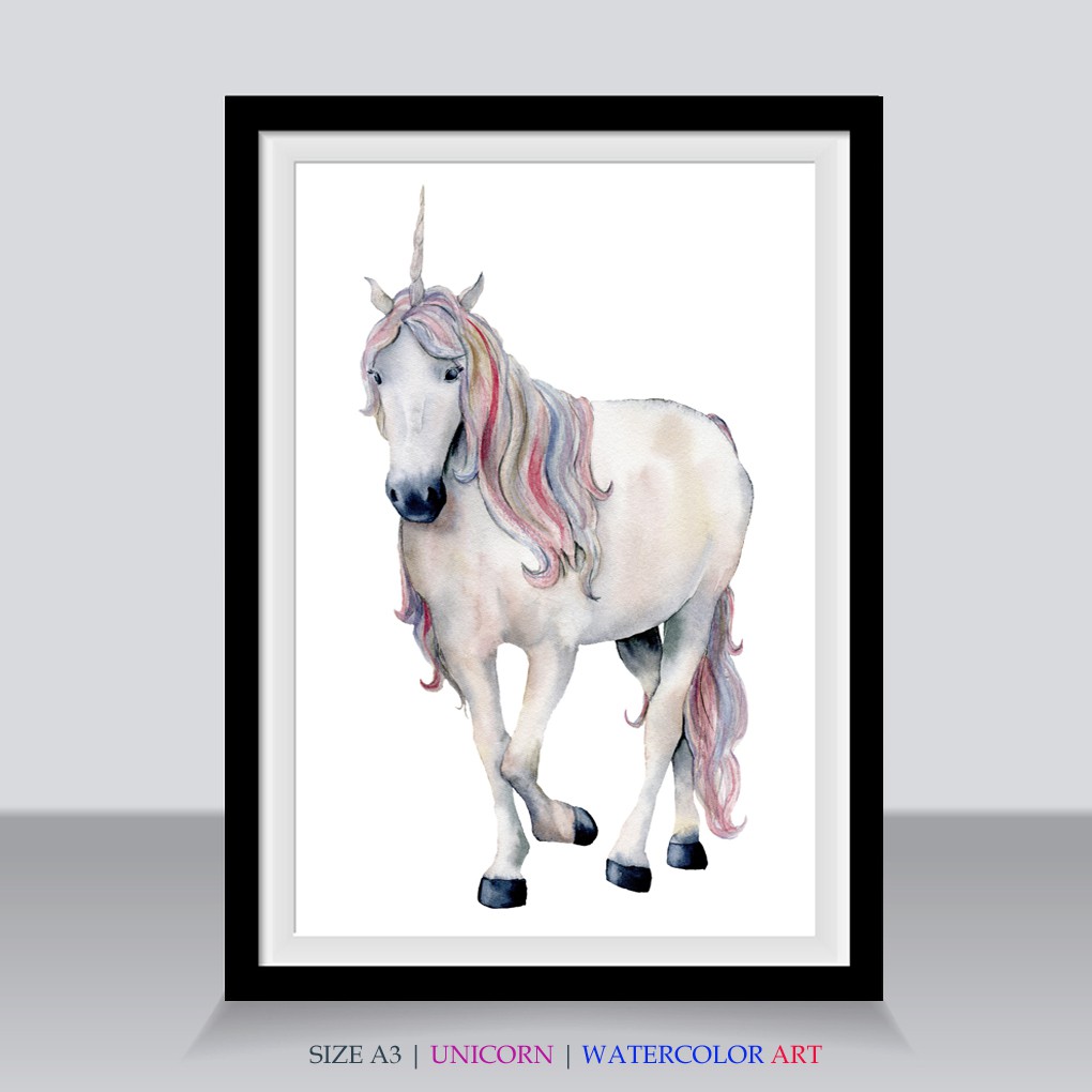  Poster  Jumbo Kuda Putih Bertanduk Hiasan  Dinding Sketsa  