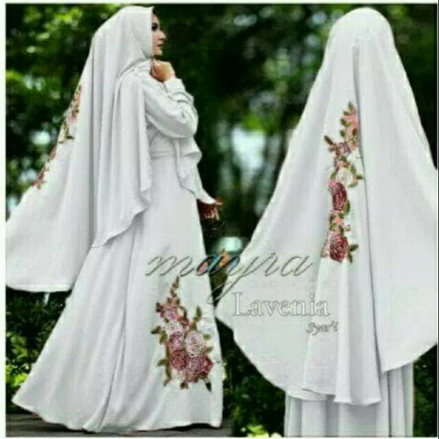 Baju Muslim Gamis Lavenia Syari Busana Lebaran Wanita Warna Putih