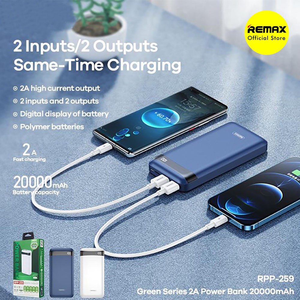 REMAX Green Powerbank 20000mAh 2in1 Output RPP-259