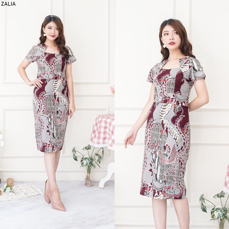 Zalia Dress Wanita Batik Couple Modern Dress Batik Modern Gaun Pesta Dress Batik Wanita Model Span R