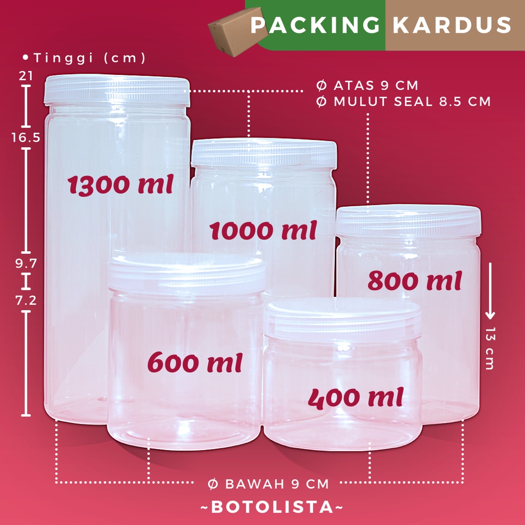 Toples Plastik Polos Bening 300-400-500-600-800-1000-1300 ml. Toples Silinder