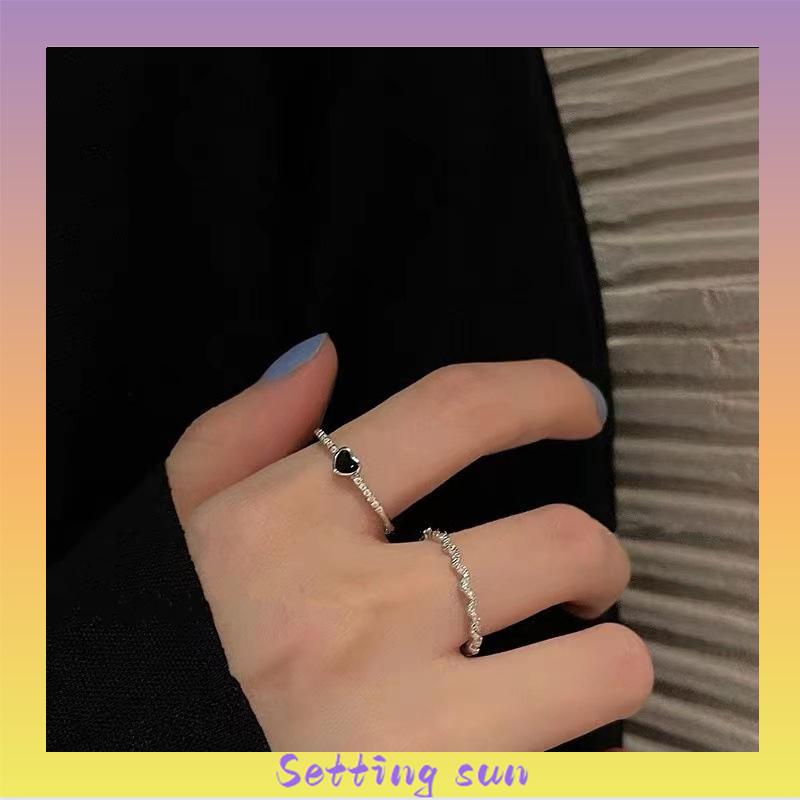 Set Cincin Jari Telunjuk Bahan Zirkon Warna Hitam Untuk Wanita TN