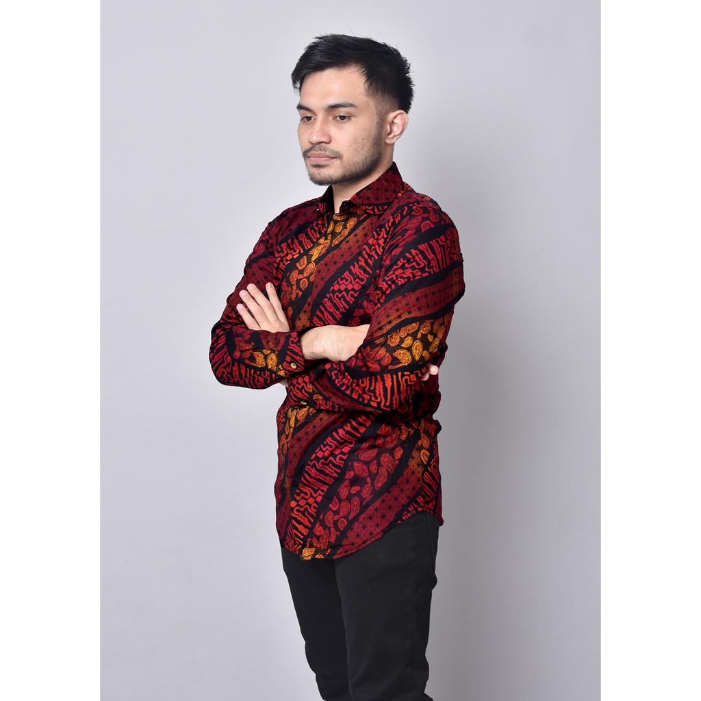 (READY BIG SIZE) Babedo Kemeja Batik Pria Slim Fit Premium Motif Lurik Gradasi Lengan Panjang