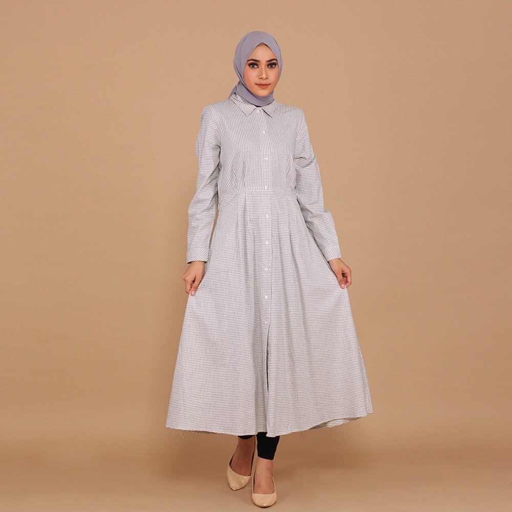 Benhill Gamis Wanita  Flannel Lengan Panjang  Kotak Putih 0656-11130