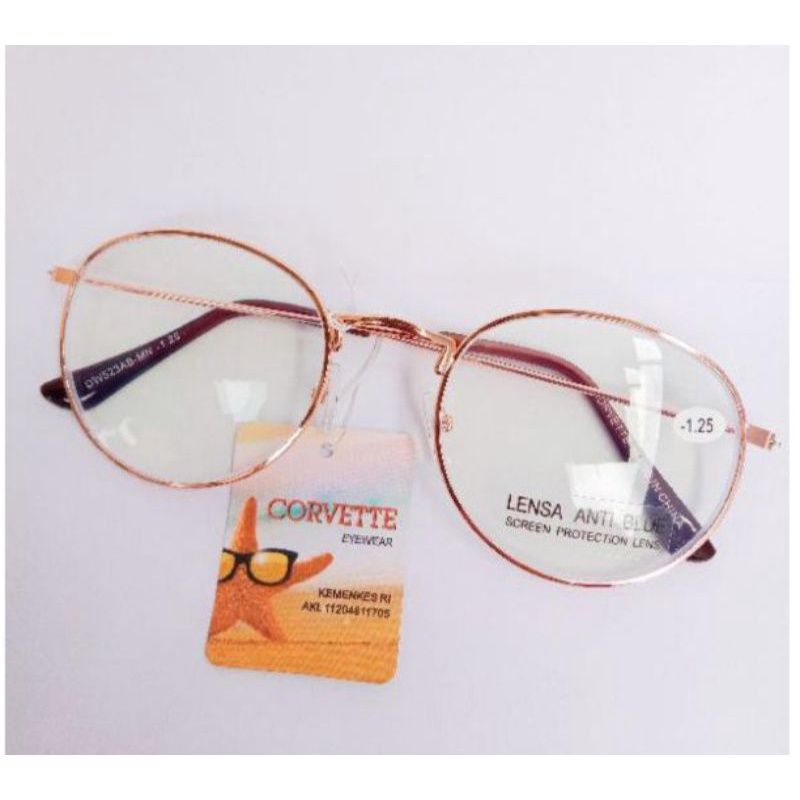 Kacamata Minus Frame Oval logam Blueray/Antiradiasi