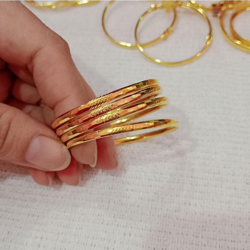 GELANG PERAK KRONCONG ANAK UKIR PERHIASAN PERAK ASLI 925 LAPIS EMAS