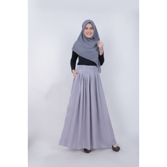 Rok panjang wanita bahan wolfis / rok rempel polos / rok kerja / rok kuliah-Silver