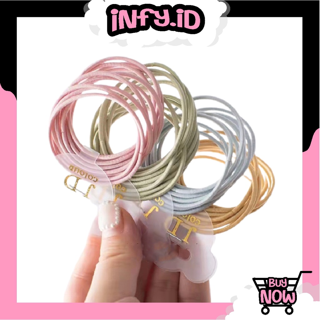 INFY - R747 10pcs Set Ikat Rambut Elastis Warna Permen Gaya Korea Untuk Wanita