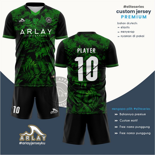 ARLAY JERSEY - BAHAN PREMIUM DRYTECH / HALUS MENYERAP ELASTIS NYAMAN / CUSTOM SETELAN BAJU FUTSAL BOLA KEREN PRINTING MOTIF WARNA SIZE UKURAN BY REQUEST FREE NAMA LOGO NOMOR PUNGGUNG DESAIN TERBARU ANAK DEWASA #23 MODEL HIJAU HITAM BUNGA