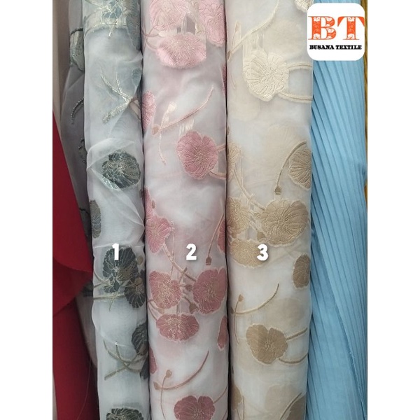 kain organza sutra silk motif bunga || harga per setengah meter