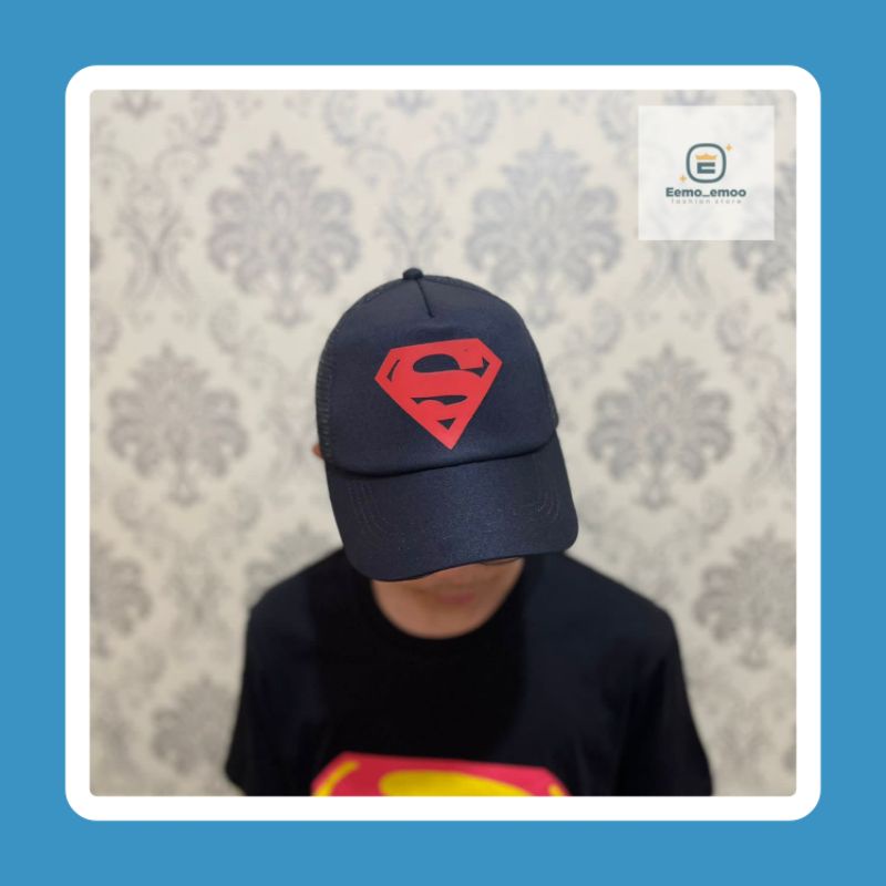 EMOEMO-Topi Pria wanita anak baseball Logo SUPERMAN Topi Distro Jaring Snapback