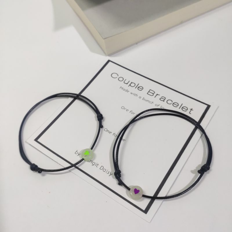 GLOW IN THE DARK Set Gelang Couple Unik  | Gelang Tali Pasangan Anti Air | Adjustable | Gelang Coupel