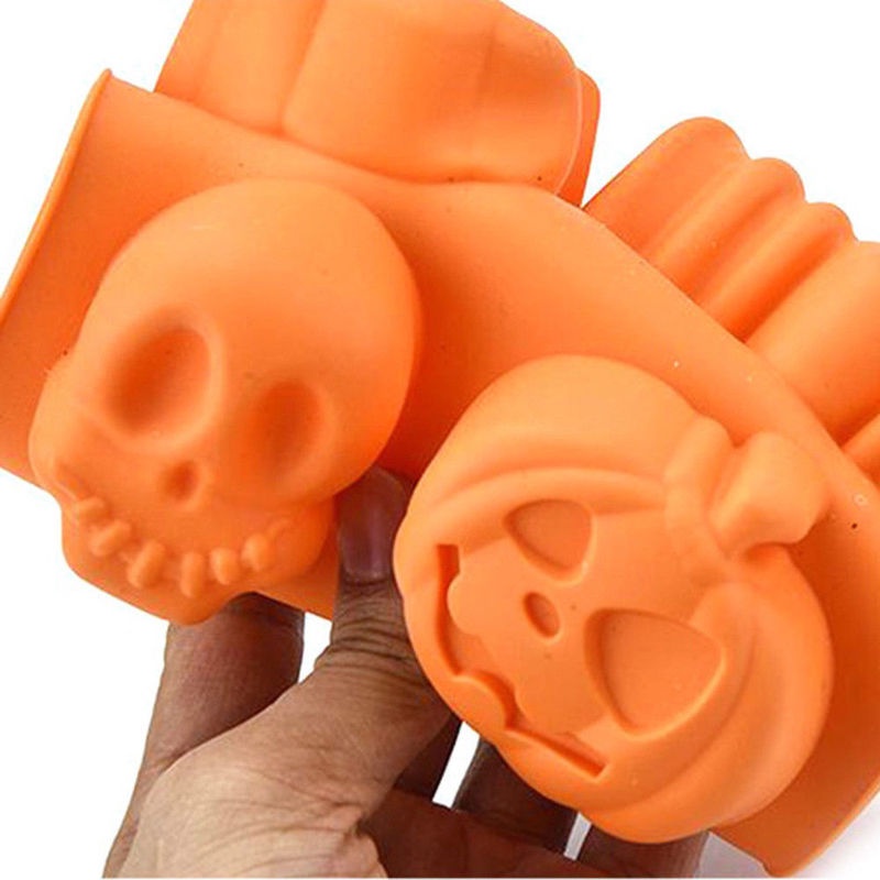 Diy Fondant Permen Cetakan Es Tray Kue Dekorasi Pesta Baking Tools Halloween Labu Berbentuk Tengkorak Cokelat Silikon Cetakan Kue