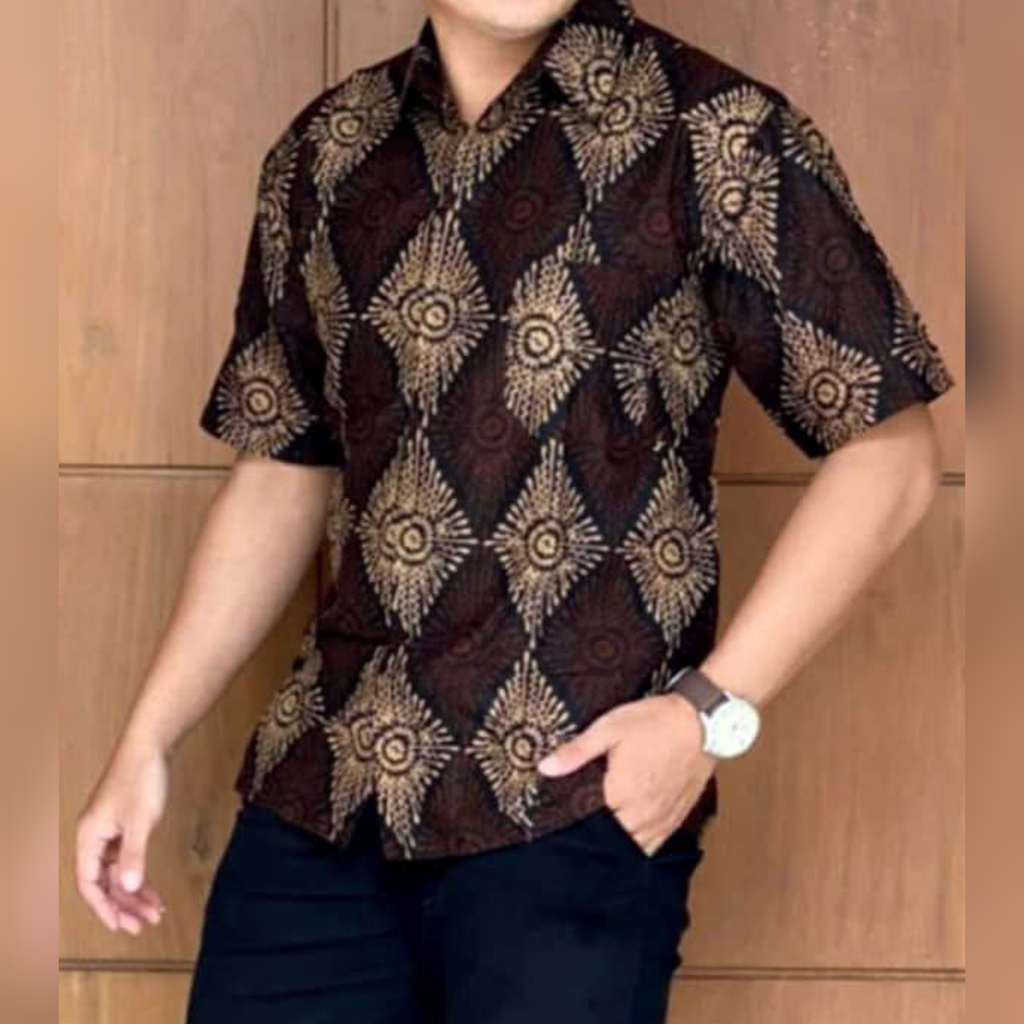 kemeja batik Lawasan Coklat Hem batik sogan