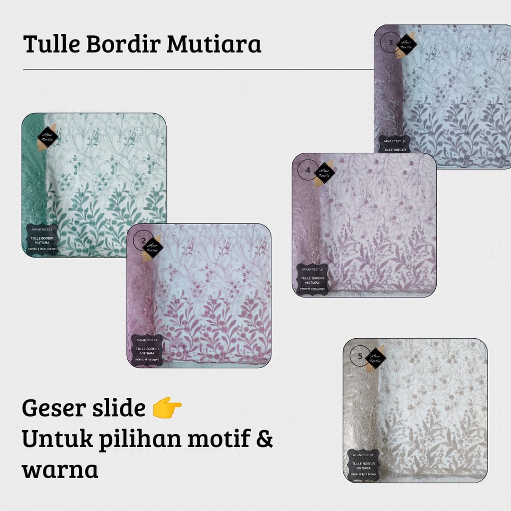 Kain Tille Mutiara MANDA &amp; MIRAH / Tulle Motte Glitter Bordir / Original Import / Lebar 1.3 Meter