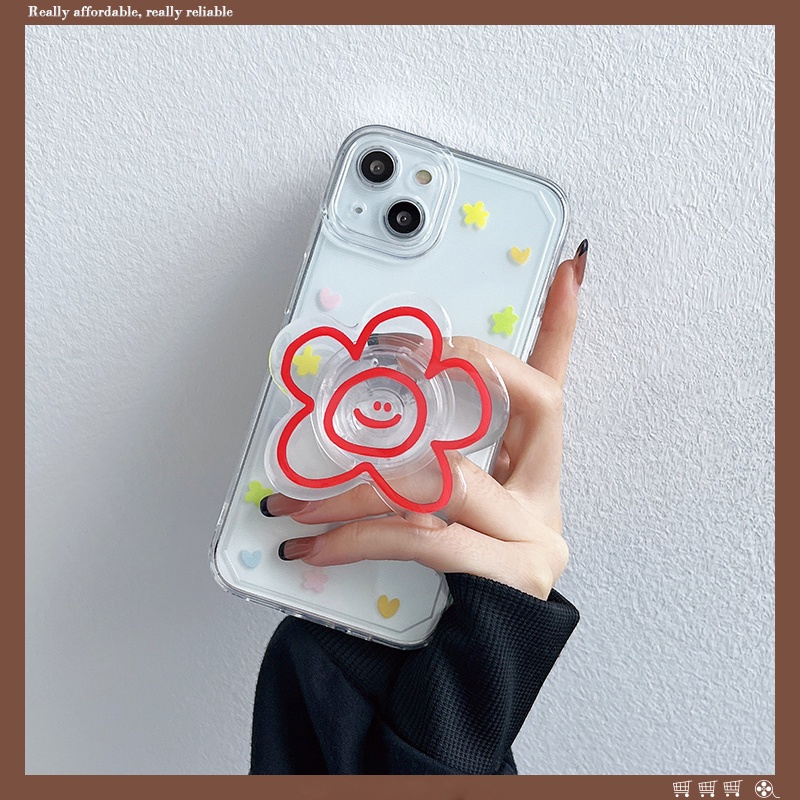 Ins Korea 3D Lucu Bunga Transparan Phone Holder Grip Tok Griptok Dukungan Untuk iPhone 14Pro Aksesoris Lipat Jari Berdiri
