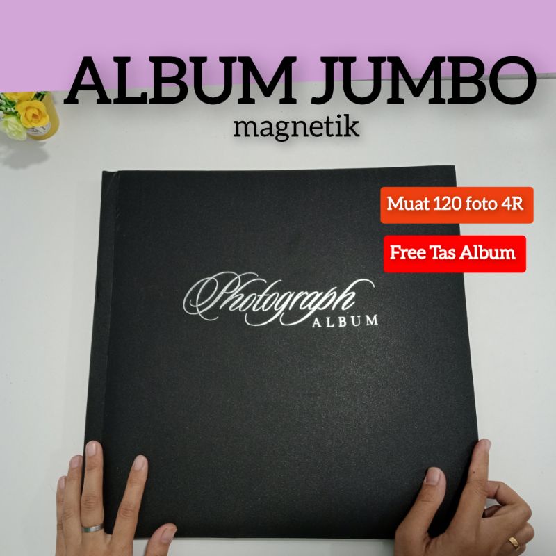 PHOTOGRAPH ALBUM JUMBO PERSEGI MAGNETIC BLACK ELEGANT 4R 10R 10RS