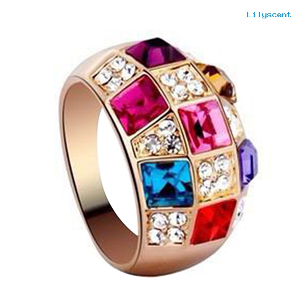 Ls Cincin Wanita Bahan Alloy Warna Gold Hias Berlian Imitasi Untuk Pesta Cocktail