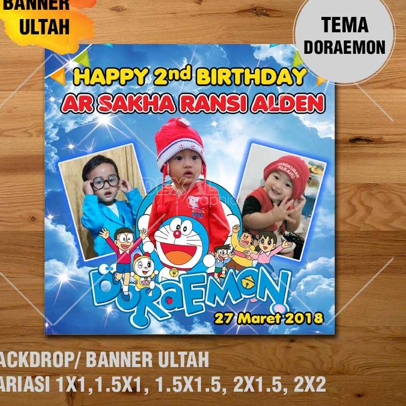 Grosir MJFD8 BANNER ULANG TAHUN / BACKDROP ULTAH / SPANDUK ULANG TAHUN ULTAH DORAEMON Q58 Model Baru