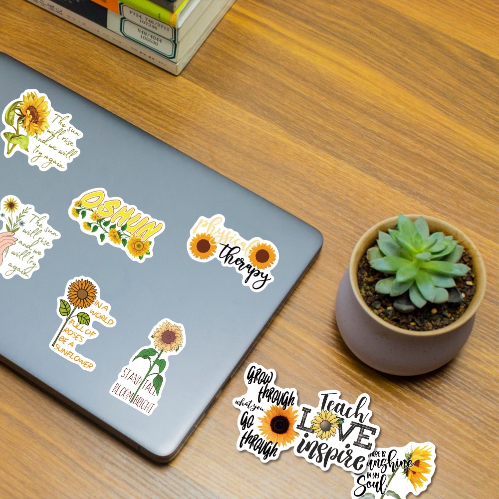 50 Pcs Stiker Motif Bunga Matahari Tahan Air Untuk Dekorasi Laptop