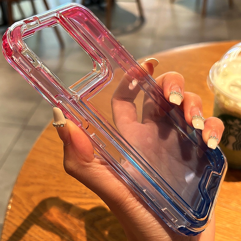 3 IN 1 Case Pelindung Belakang Tahan Banting Warna Gradasi Untuk iPhone 14 13 12 11 Pro MAX XS MAX XR 7 + 8 Plus