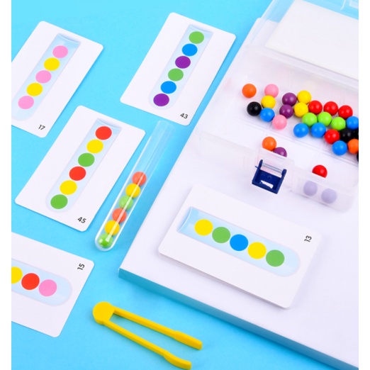 TUBE CLAMPING BALL / Mainan Edukasi Anak Montessori Toys Sorting Colorful Beads / Bola-Bola Kayu Manik-Manik Warna-Warni / Mainan Susun Urutan Warna Bola di Tabung Reaksi