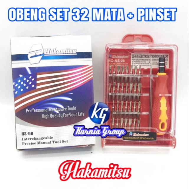 OBENG SET 32 IN 1 HAKAMITSU PLUS PINSET OBENG HP KOMPUTER KOTAK MULTI DREI TOOL KIT 32MATA  MAGNETIK