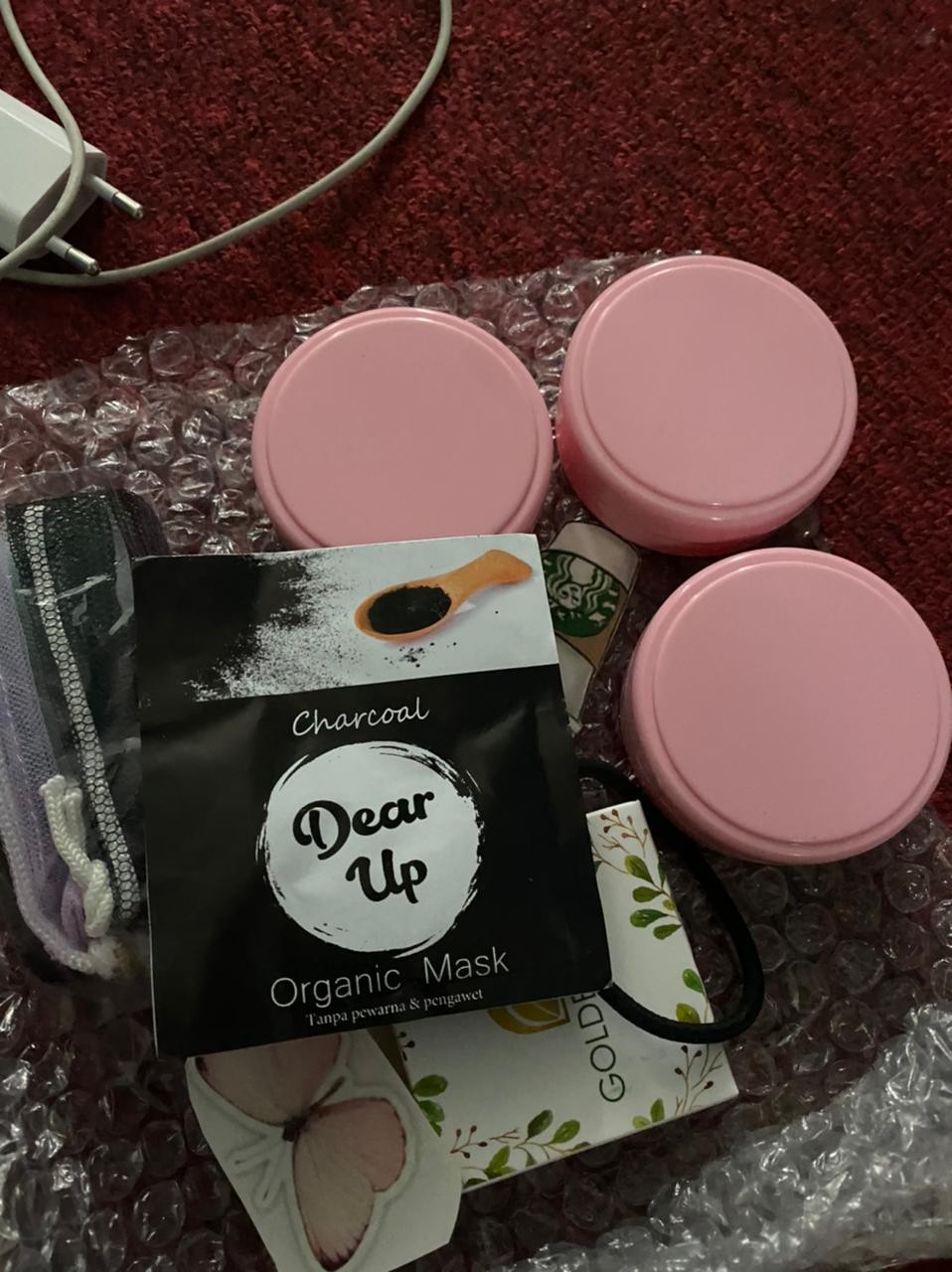 Tempat Sabun Pink 50gr & Jaring Sabun Golden Viera