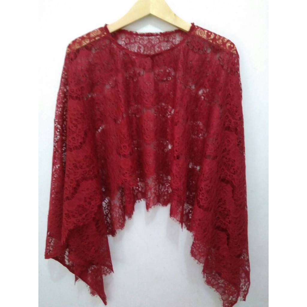 Cape Brukat Lace kebaya Brokat Cewek Baju Kondangan Pesta Perempuan Murah  Maroon