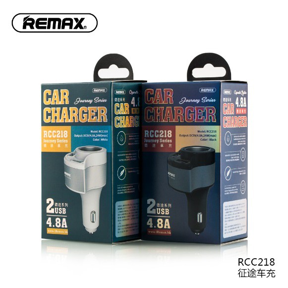 REMAX RCC218 JourneyCar Output 4.8A Car Charger 2 Port USB plus Socket Lighter Charger Mobil 3 in 1