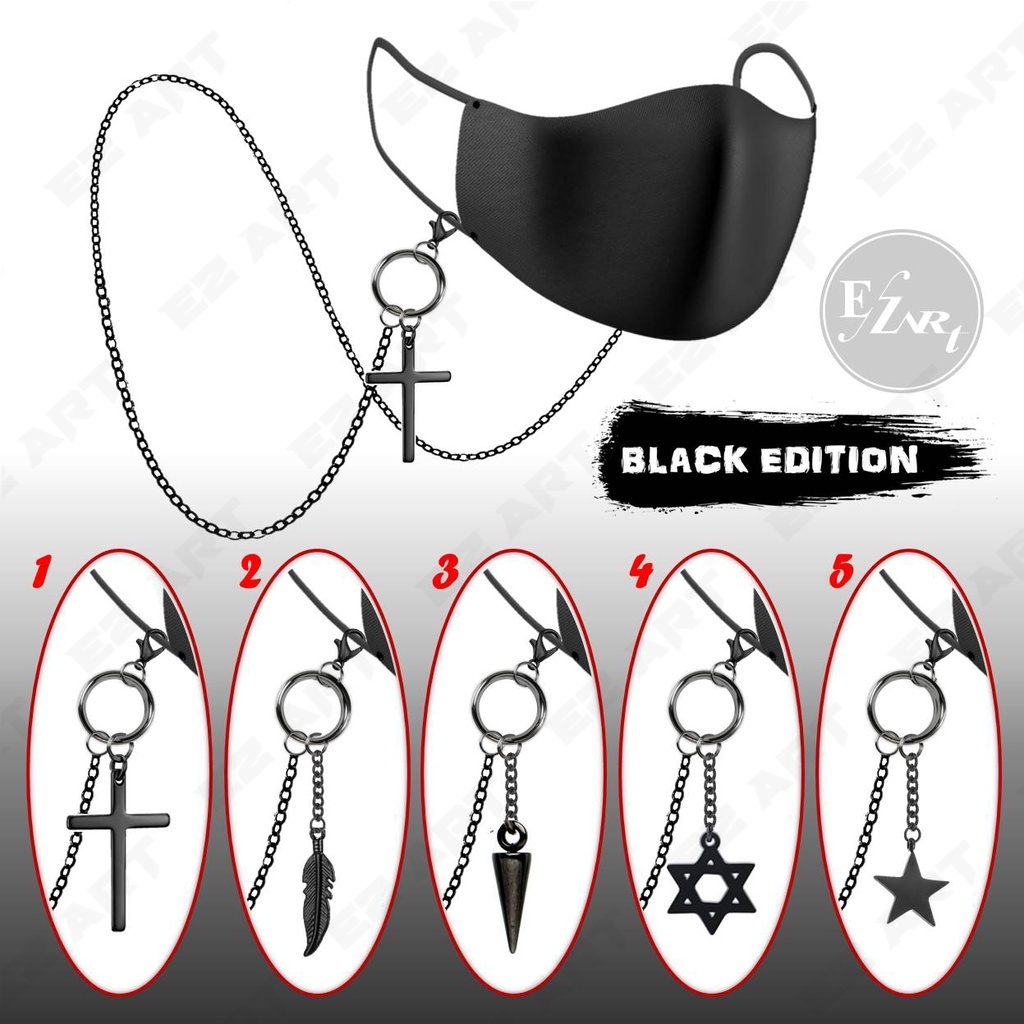 [BLACK EDITION] KALUNG MASKER RANTAI HITAM GAYA KOREA GANTUNGAN SALIB HEXAGRAM SPIKE BINTANG PRIA