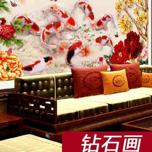 ☁ DIY Diamond Painting 5D sembilan koi dan bunga peony 66x30cm D82SK ✥