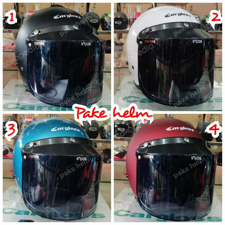 HELM BOGO HELM CARGLOSS RETRO + KACA BOGO FLAT DATAR GELAP HELM CARGLOS ORIGINAL CFM